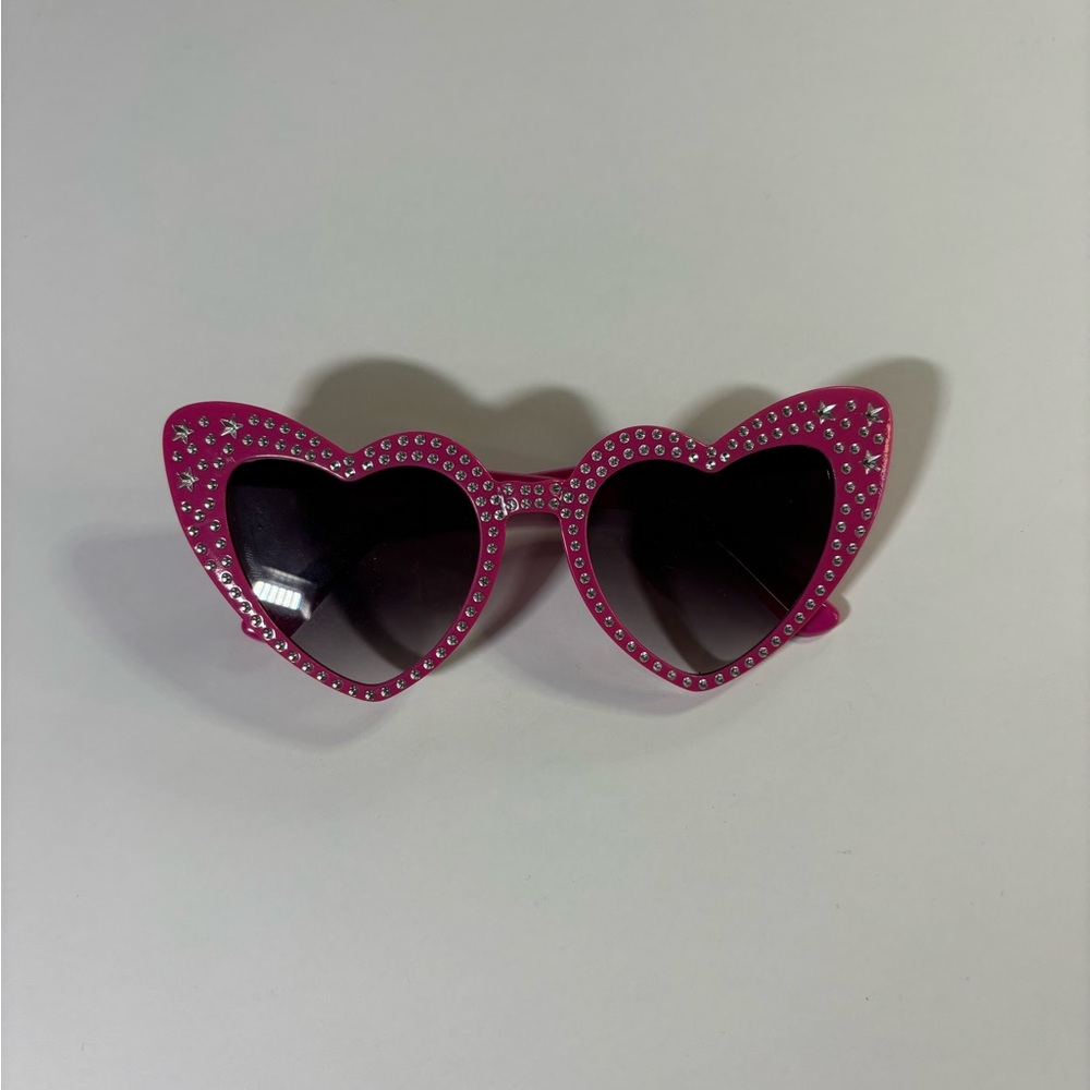 Pink Heart-Shaped Sunglasses with Rhinestones